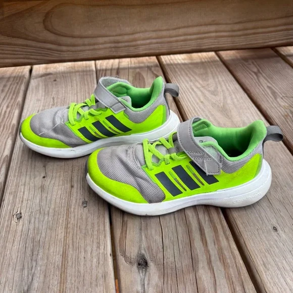 Adidas Kids' Lime Green and Gray Sneakers Sz2 - Picture 2 of 5